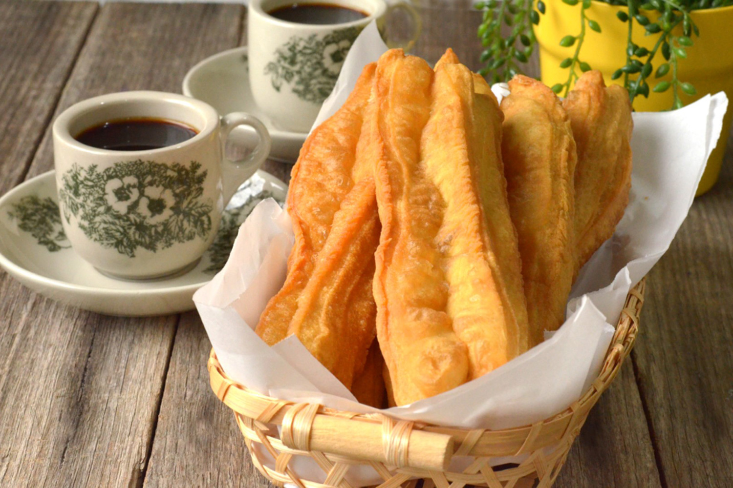 Freshly fried Chinese youtiao, or fried dough sticks